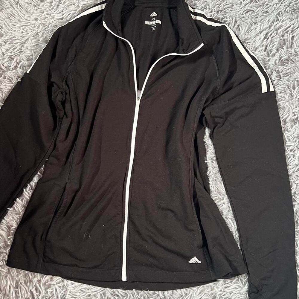 Adidas black and white golf preppy‎ athleisure sportswear zip up jacket